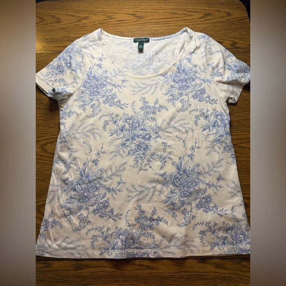 Ralph Lauren Blue Floral Cream Tee - Picture 4 of 4